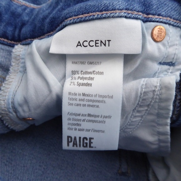 PAIGE Accent High Rise Straight Leg Jeans Blue Distressed Medium Wash Size 26 - Picture 10 of 11